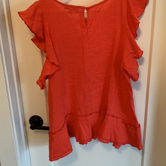 Pretty Flutter Sleeve Red  Orange Cotton Top! - Picture 7 of 7